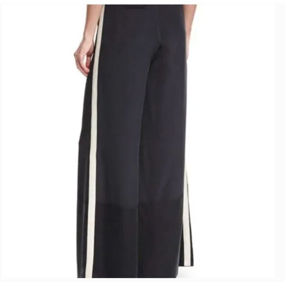 Robert Rodriguez Wide Leg Side Ribbon Stripe Black Silk Pants Trousers 10 - Picture 1 of 6